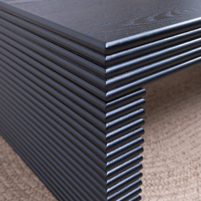 47.6" Modern Black Ribbed Coffee Table - Rectangular Low Profile Center Table
