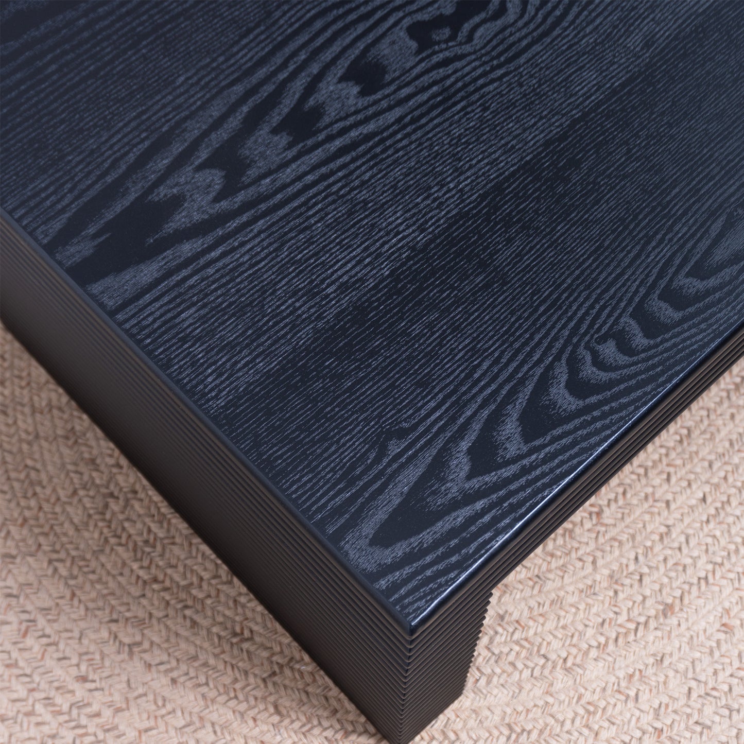 47.6" Modern Black Ribbed Coffee Table - Rectangular Low Profile Center Table