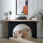 Modern Minimalist Console Table with Black Arch Base and Natural Wood Top,66in Length Console Table,Wood Table