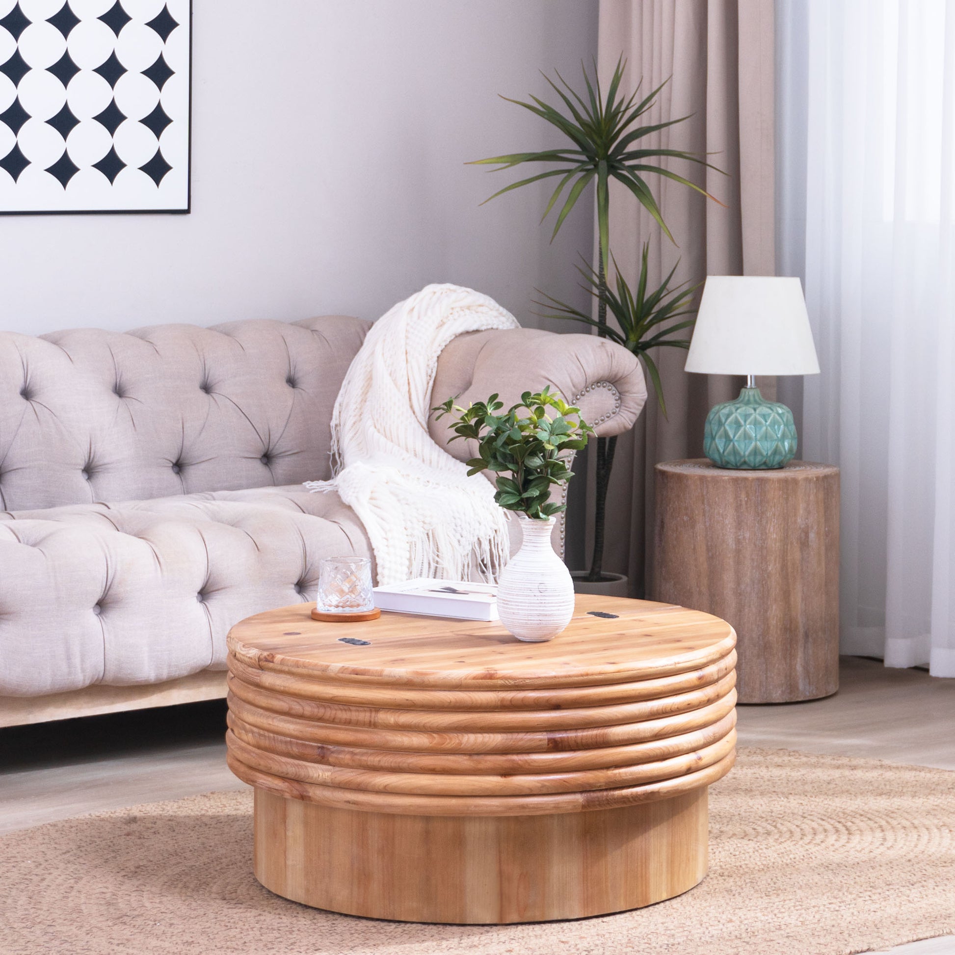 30.3" Round Engineered Wood Coffee Table with Storage