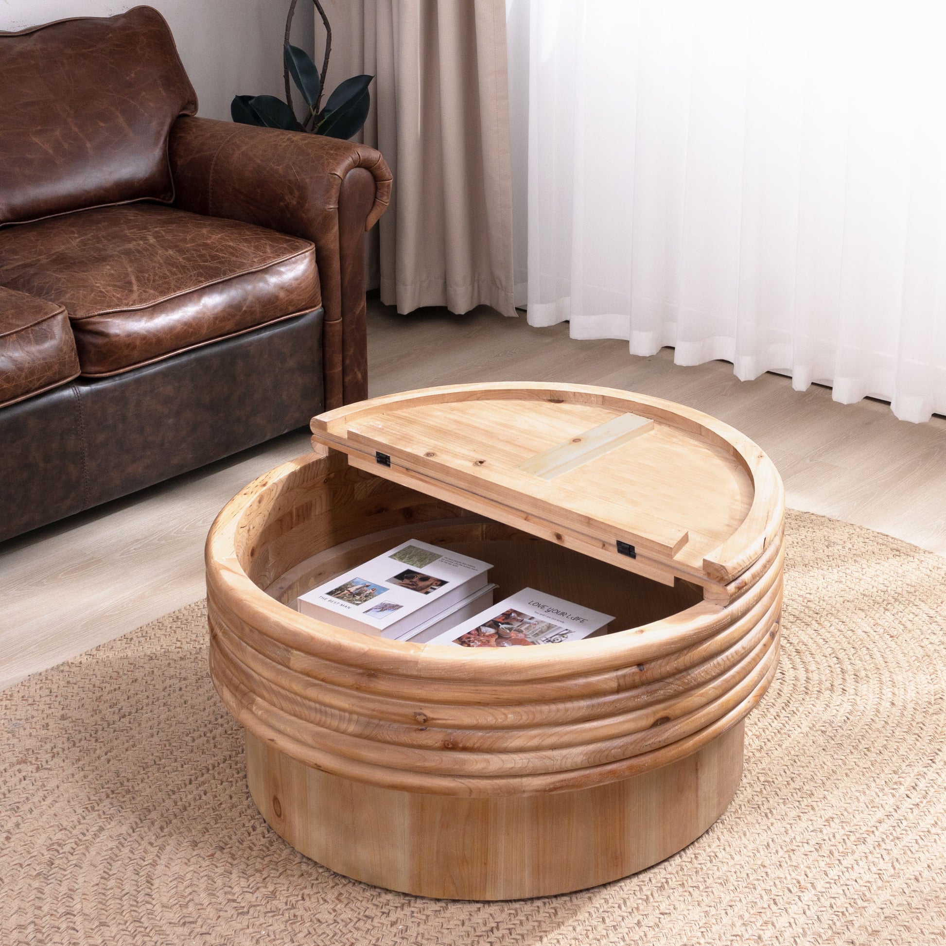 30.3" Round Engineered Wood Coffee Table with Storage