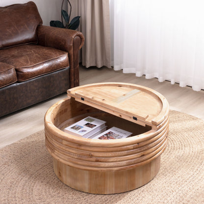 30.3" Round Engineered Wood Coffee Table with Storage
