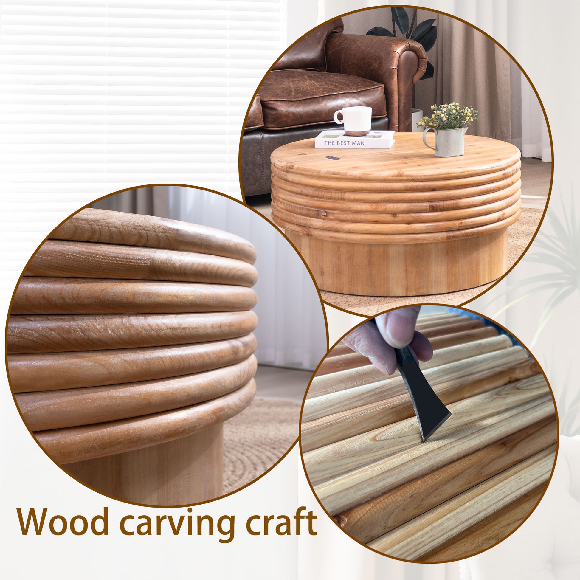 30.3" Round Engineered Wood Coffee Table with Storage