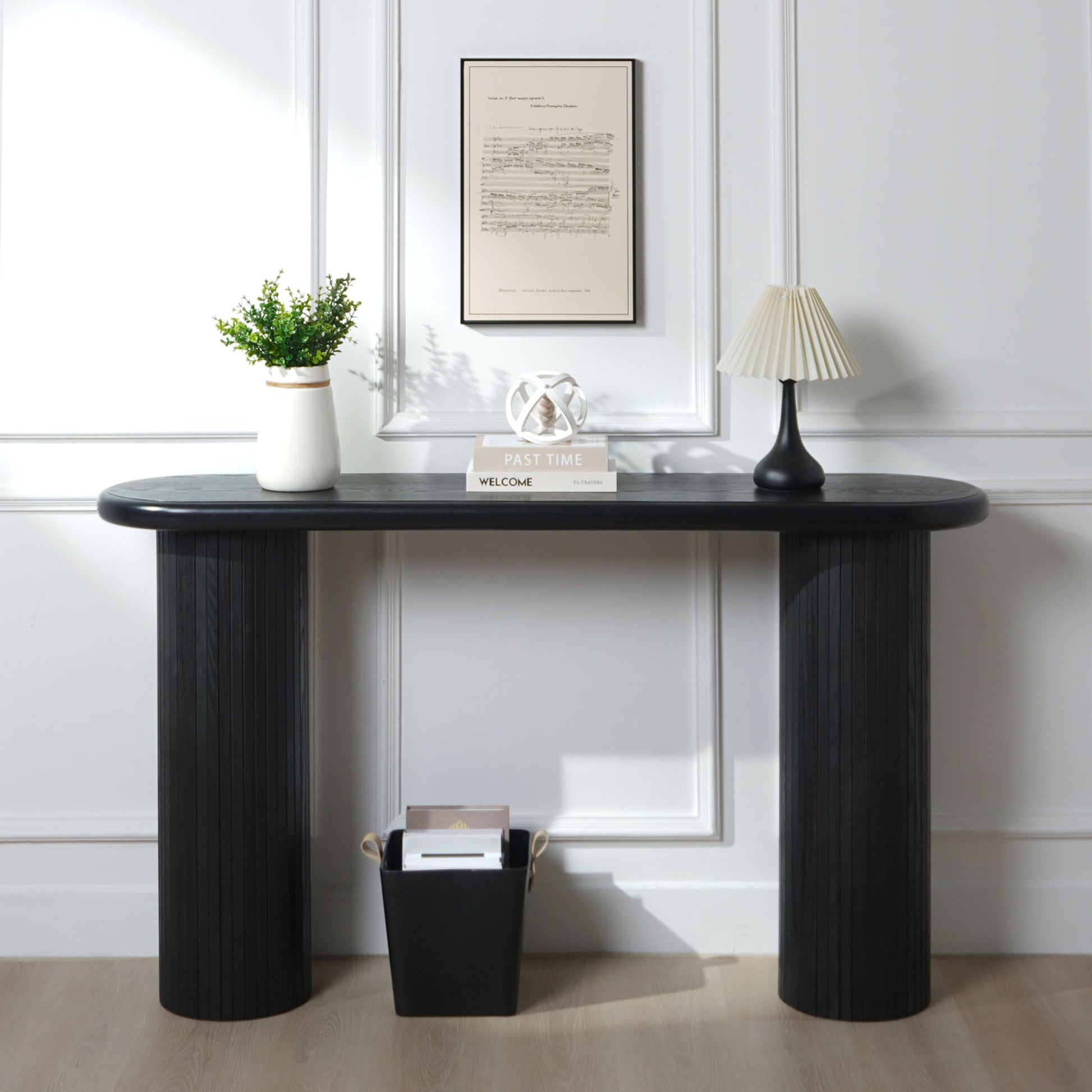 Wood Console Table, Modern Black Console Table, 56" W fluted entryway table,Black Entry Table Narrow Console Table Modern Hallway Table Modern Sofa Table for Living Room