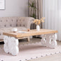 Ornate Wood Coffee Table – 47" Rectangular Farmhouse Style Table with White Carved Base and Natural Wood Top – Living Room Accent Table – Elegant Centerpiece for Modern or Traditional Decor