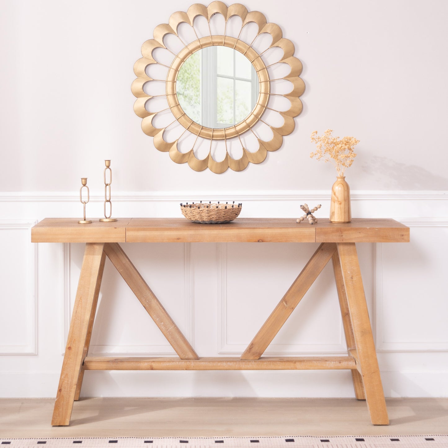 Farmhouse A- frame Wood Console Table, 58.5"