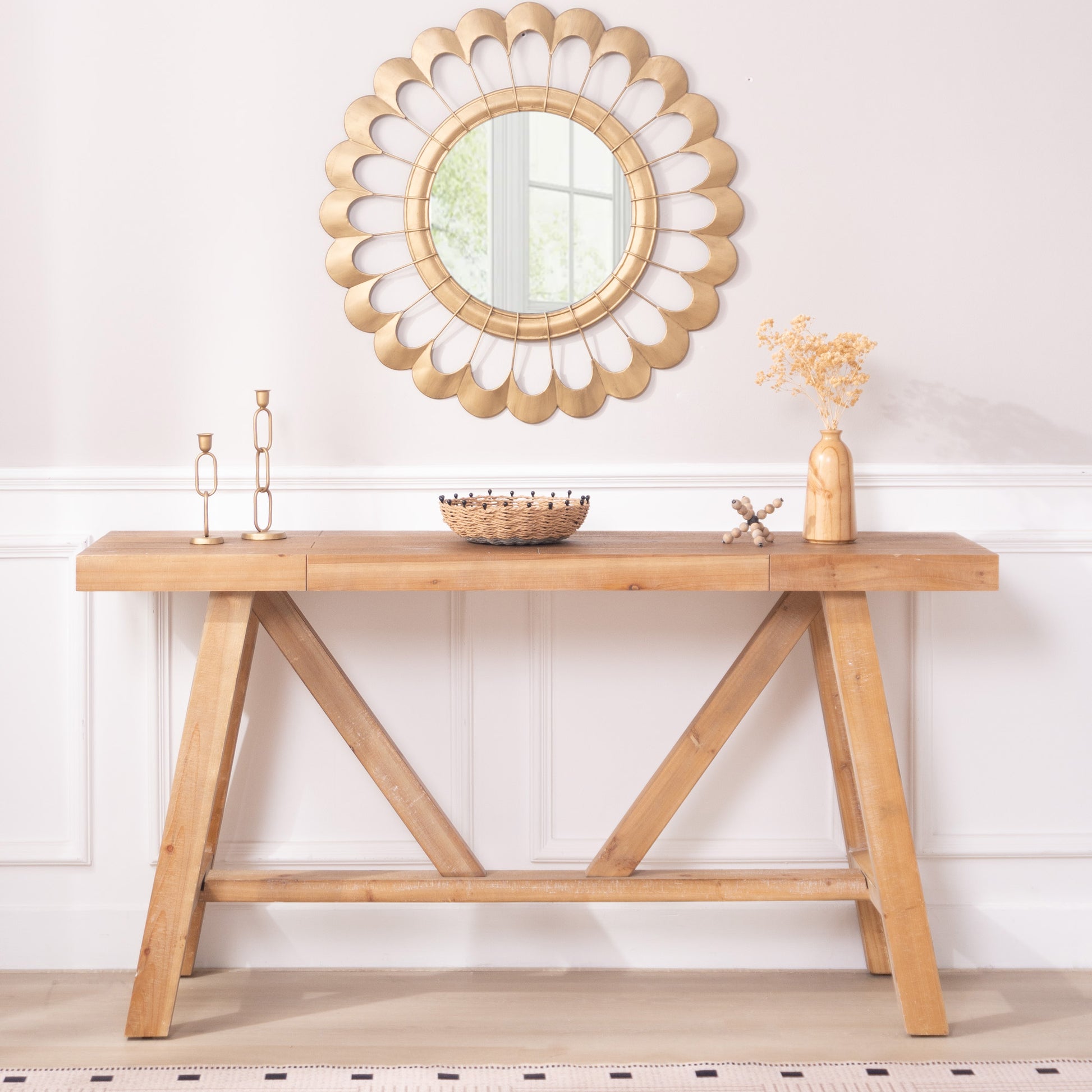 Farmhouse A- frame Wood Console Table, 58.5"