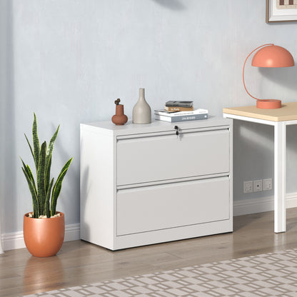 Lateral File Cabinet 2 Drawer, 35.4 Inch Wide Metal Filing Cabinet for Home Office, Locking File Cabinet with Anti-Tip Interlock, Heavy Duty Steel Storage for Letter/Legal/A4 Files