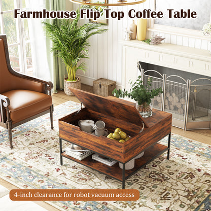 Flip-Top Coffee Table with Storage - Dark Walnut & Black Metal - 31.5" Lift-Top