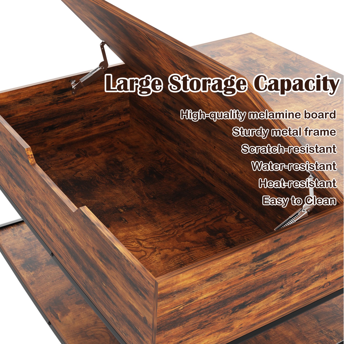 Flip-Top Coffee Table with Storage - Dark Walnut & Black Metal - 31.5" Lift-Top