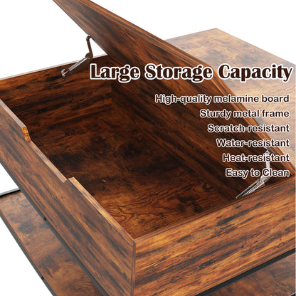 Flip-Top Coffee Table with Storage - Dark Walnut & Black Metal - 31.5" Lift-Top