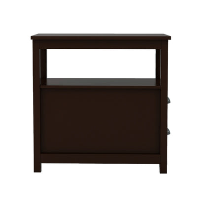 Brown MDF Side Table with Drawers & Shelves - 24" Wide for Living Room