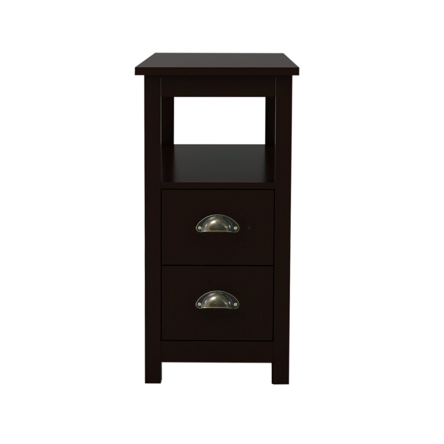Brown MDF Side Table with Drawers & Shelves - 24" Wide for Living Room