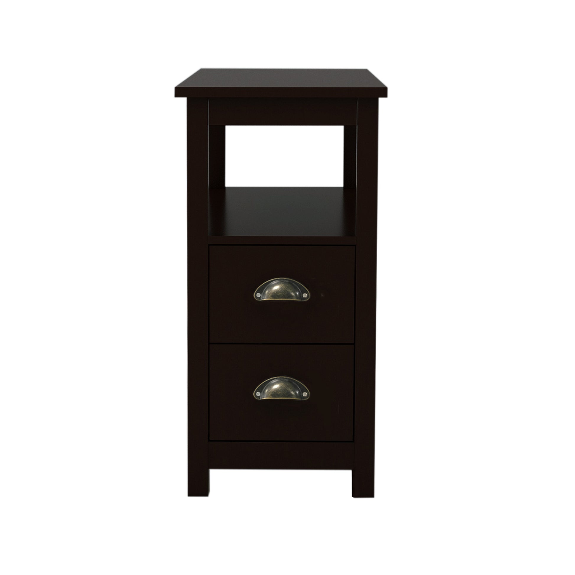 Brown MDF Side Table with Drawers & Shelves - 24" Wide for Living Room