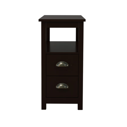 Brown MDF Side Table with Drawers & Shelves - 24" Wide for Living Room