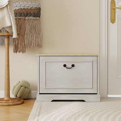 Shoe Storage Bench with 1 Flip Drawer and Adjustable Shelf, Small Shoe Cabinet  for Entryway, Hallway, Bedroom-Antique White