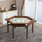 Board Game Table with Removable Table Top for 6 Players, Hexagon Gaming and Dining Table with Solid Wood Legs, Non-Slip Play Mat, Rotating Cup Holders-Rustic Brown