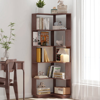 L-Shaped Corner Bookshelf for Living Room, Wood Storage