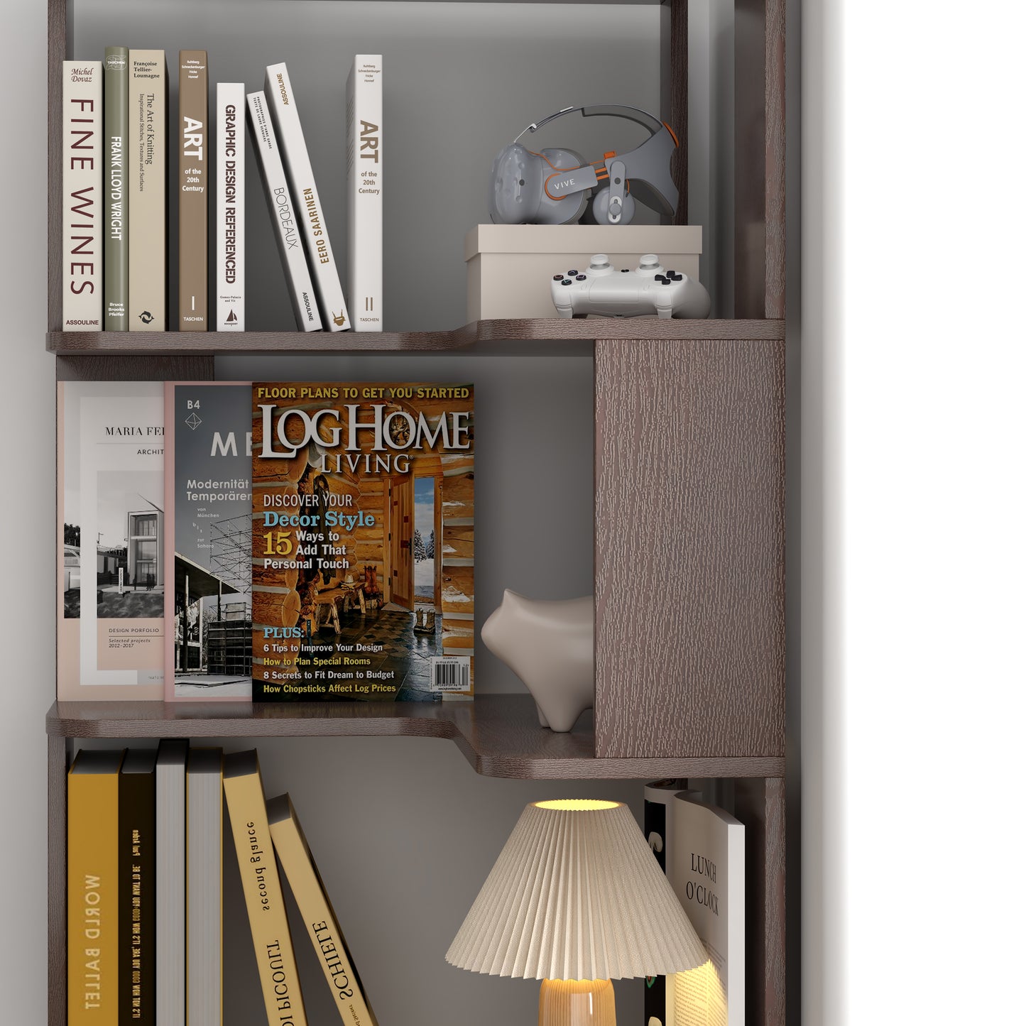 L-Shaped Corner Bookshelf for Living Room, Wood Storage