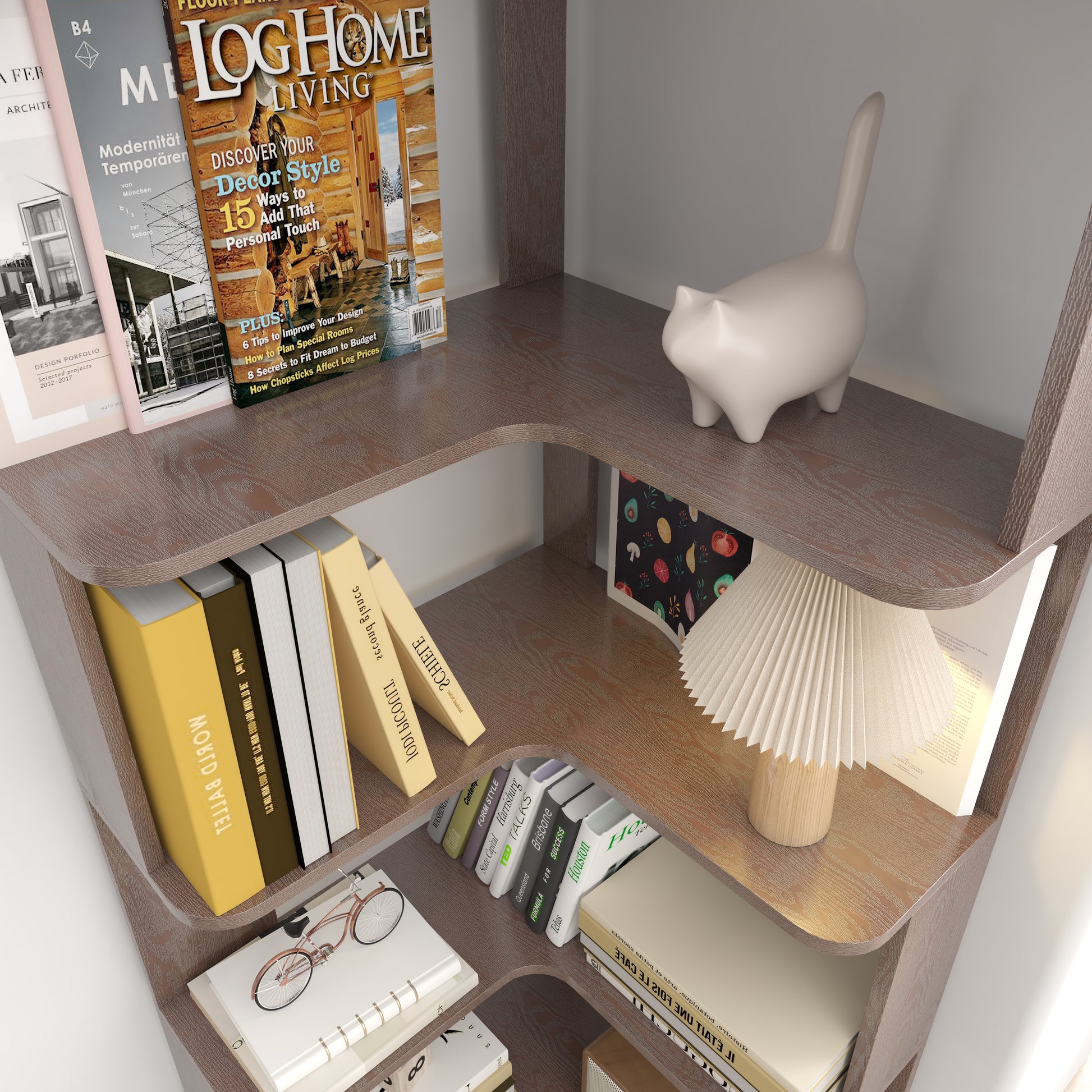 L-Shaped Corner Bookshelf for Living Room, Wood Storage