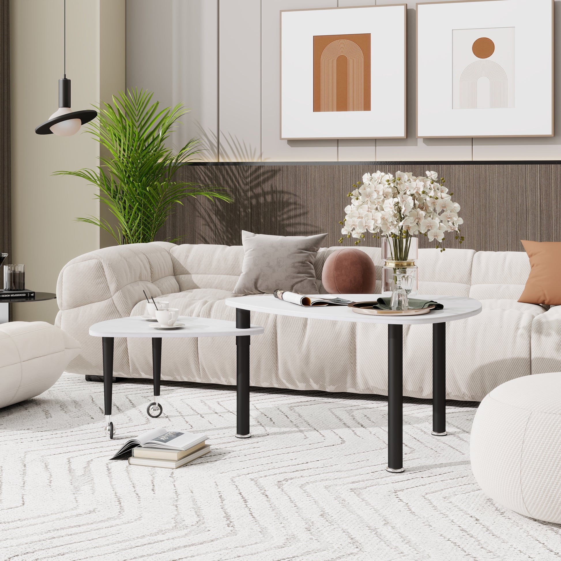 360 degree roratable White Sintered Stone Top Rotatable modern Coffee Table for Living Room, rock slabs tabletop with solid wood legs Cocktail Table, Rotating Modern Apartment Wood Furniture