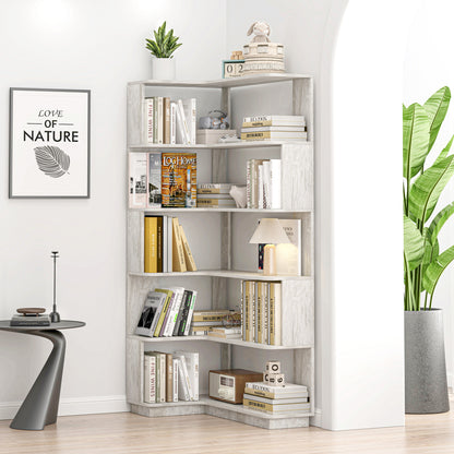 Light Gray MDF 5-Tier Corner Bookshelf - 35.4"L for Living Room