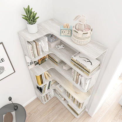 Light Gray MDF 5-Tier Corner Bookshelf - 35.4"L for Living Room