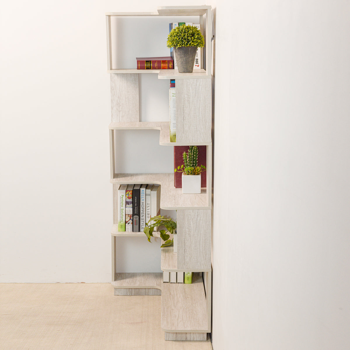 Light Gray MDF 5-Tier Corner Bookshelf - 35.4"L for Living Room