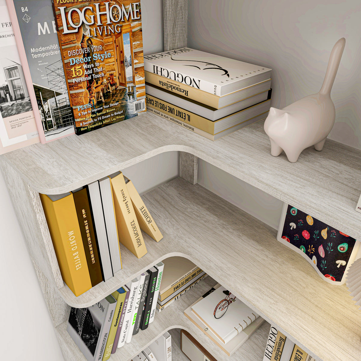 Light Gray MDF 5-Tier Corner Bookshelf - 35.4"L for Living Room
