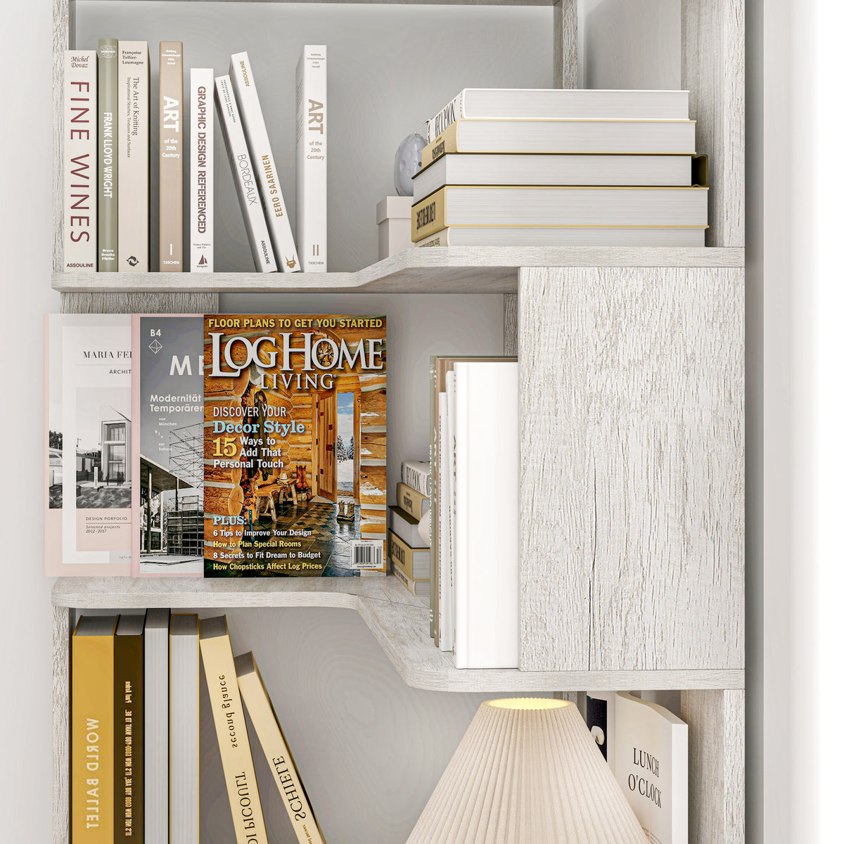 Light Gray MDF 5-Tier Corner Bookshelf - 35.4"L for Living Room