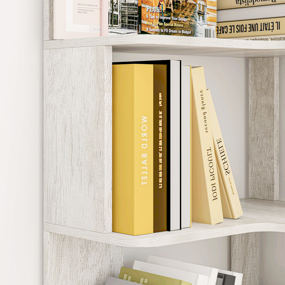 Light Gray MDF 5-Tier Corner Bookshelf - 35.4"L for Living Room