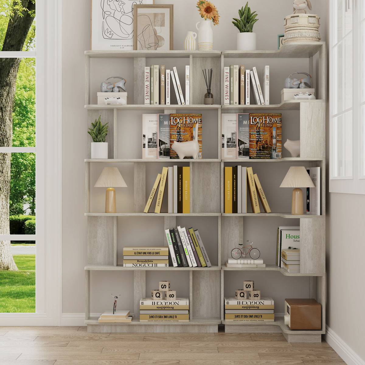 Light Grey MDF Bookcase Set - 53" x 21.65" Corner Shelving for Living Room