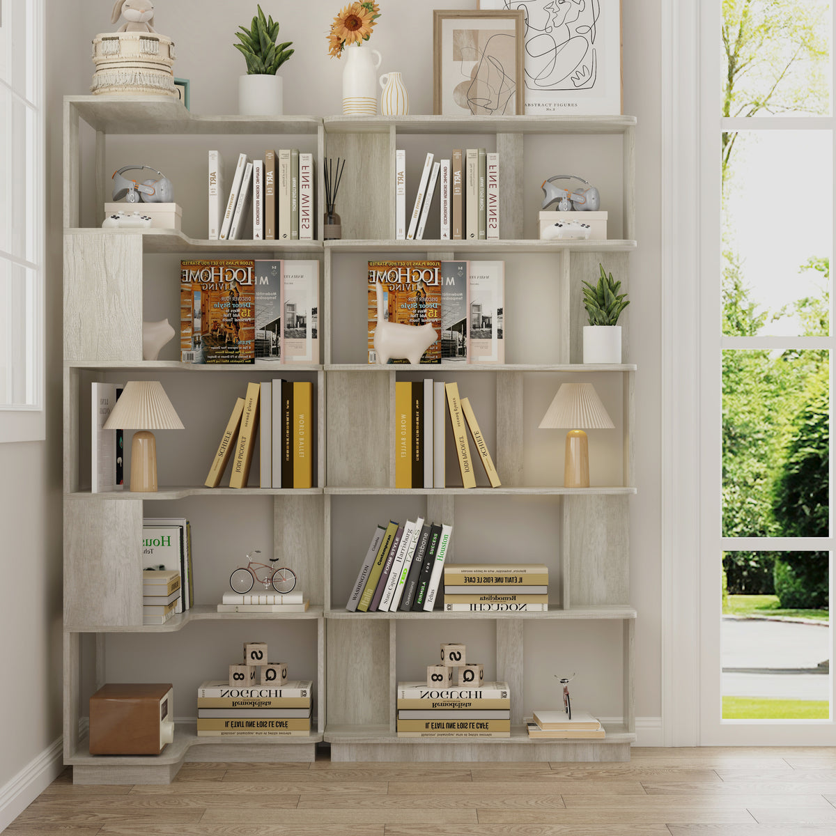 Light Grey MDF Bookcase Set - 53" x 21.65" Corner Shelving for Living Room