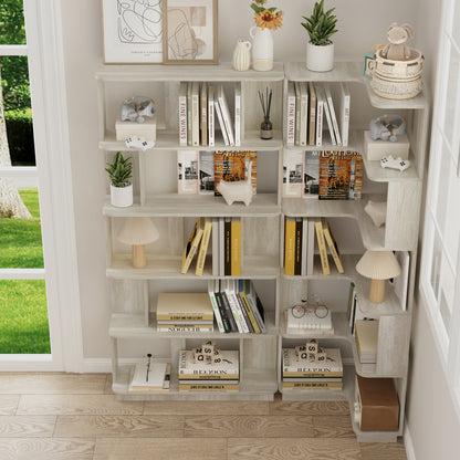 Light Grey MDF Bookcase Set - 53" x 21.65" Corner Shelving for Living Room