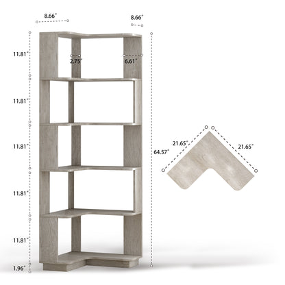 Light Grey MDF Bookcase Set - 53" x 21.65" Corner Shelving for Living Room