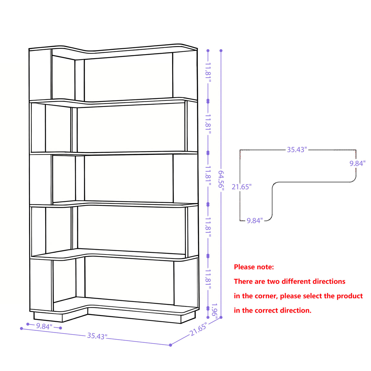 2 Bookcase Set - 90 & 80cm Corner Display Shelves, Ox Blood Red MDF for Living Room