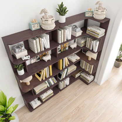 2 Bookcase Set - 90 & 80cm Corner Display Shelves, Ox Blood Red MDF for Living Room