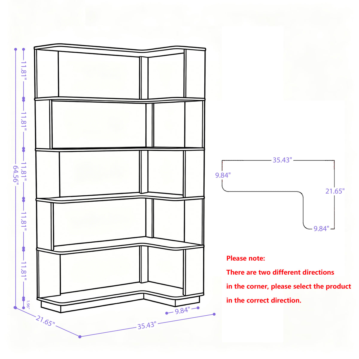 2 Bookcase Set - 90 & 80cm Corner Display Shelves, Ox Blood Red MDF for Living Room