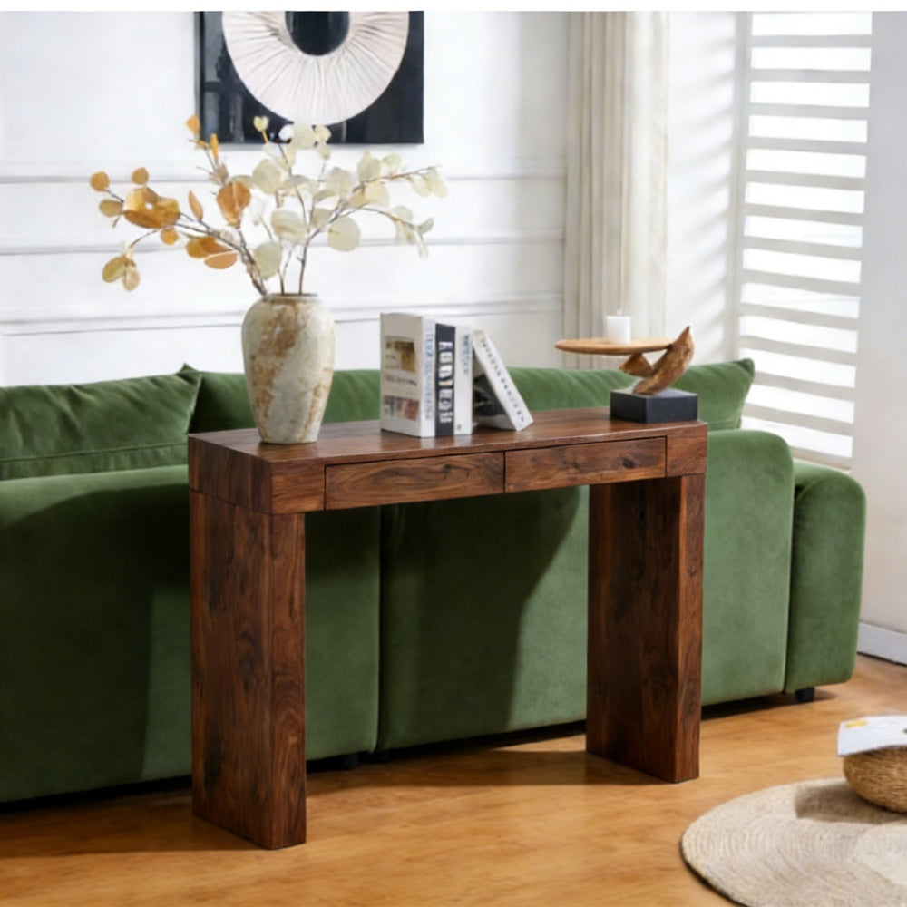 Walnut MDF Bar Table with Storage Drawers - 50x15.3" for Living Room