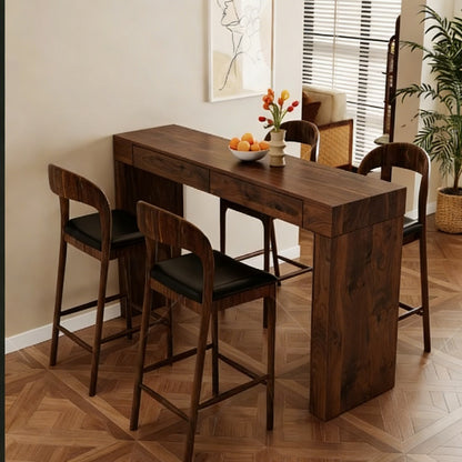 Walnut MDF Bar Table with Storage Drawers - 50x15.3" for Living Room