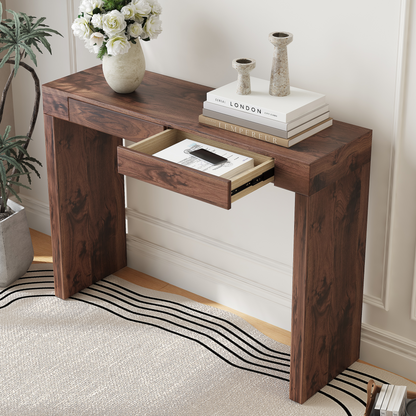 Walnut MDF Bar Table with Storage Drawers - 50x15.3" for Living Room