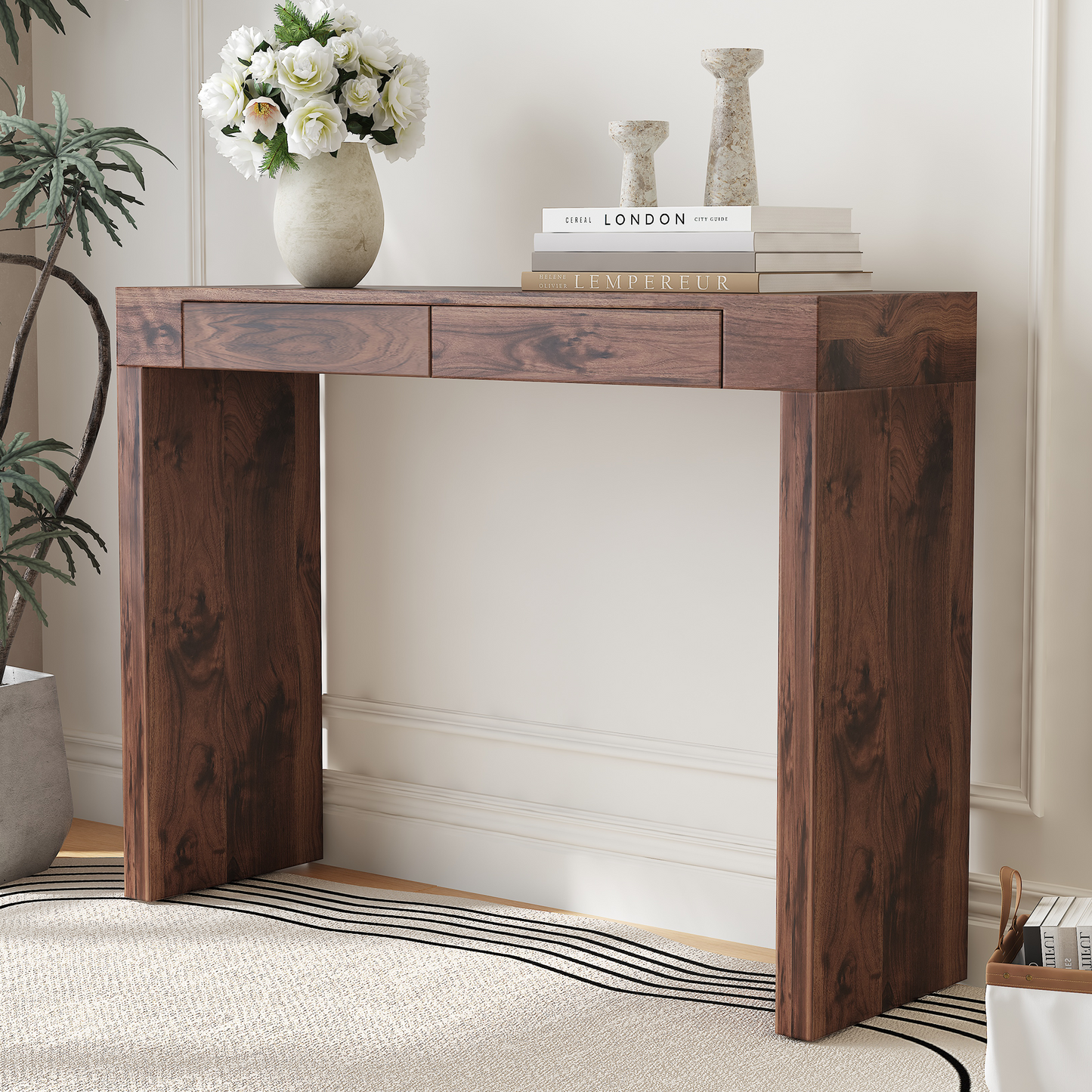 Walnut MDF Bar Table with Storage Drawers - 50x15.3" for Living Room