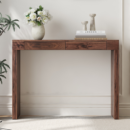 Walnut MDF Bar Table with Storage Drawers - 50x15.3" for Living Room