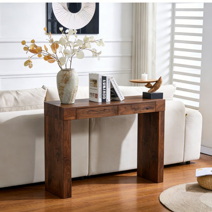Elegant natural walnut wood grain bar table -50 inches long, a practical choice for modern home decor. Walnut wood grain texture veneer, equipped with double drawers, can be used as both a bar counter