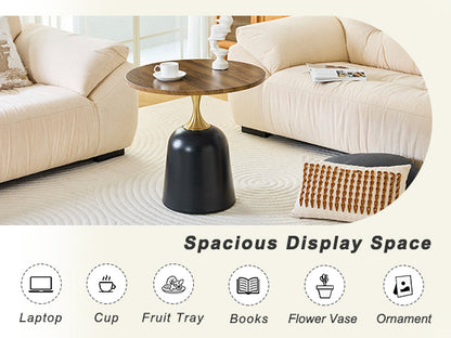 23.6 Inch Round Walnut Coffee Table - Metal Base Accent Table for Living Room