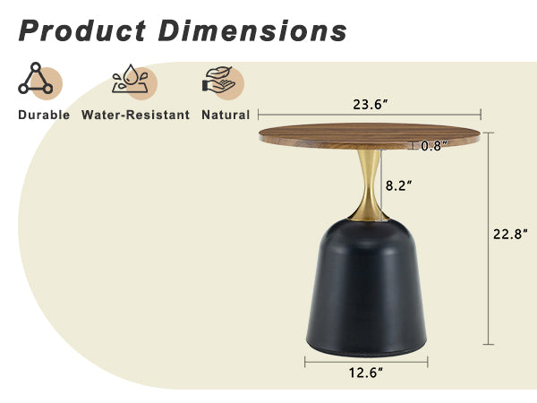 23.6 Inch Round Walnut Coffee Table - Metal Base Accent Table for Living Room