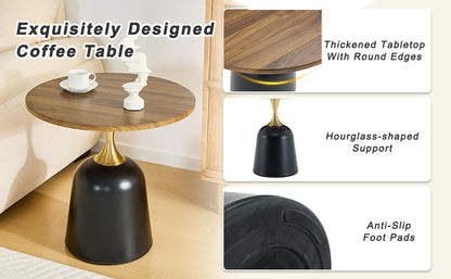 23.6 Inch Round Walnut Coffee Table - Metal Base Accent Table for Living Room
