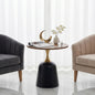 23.6 inch circular side table coffee table, metal base living room table, simple and modern walnut wood grain decoration, negotiation table, unique circular sofa headboard office desk.
