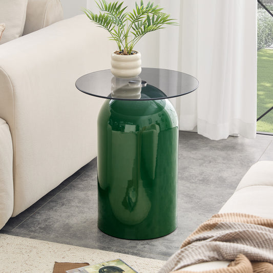 Small Coffee Table,Round Center Table,Modern Glass Coffee Table,Small Mid Century Coffee Table,Tempered Glass Top,for Living Room, Patio, Study Room,Office,Hotel(Green,19.6 *15.7 *10.6in)