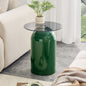 Small Coffee Table,Round Center Table,Modern Glass Coffee Table,Small Mid Century Coffee Table,Tempered Glass Top,for Living Room, Patio, Study Room,Office,Hotel(Green,19.6 *15.7 *10.6in)